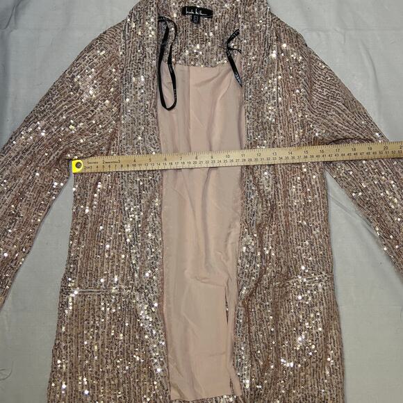 Nicole Miller Charlotte Allover Sequin Feather Trimmed Jacket Size Small‎ Gold - Picture 4 of 10